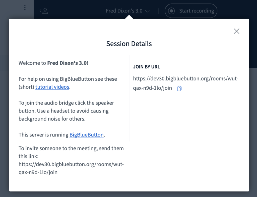 Session Details screenshot - BBB 3.0