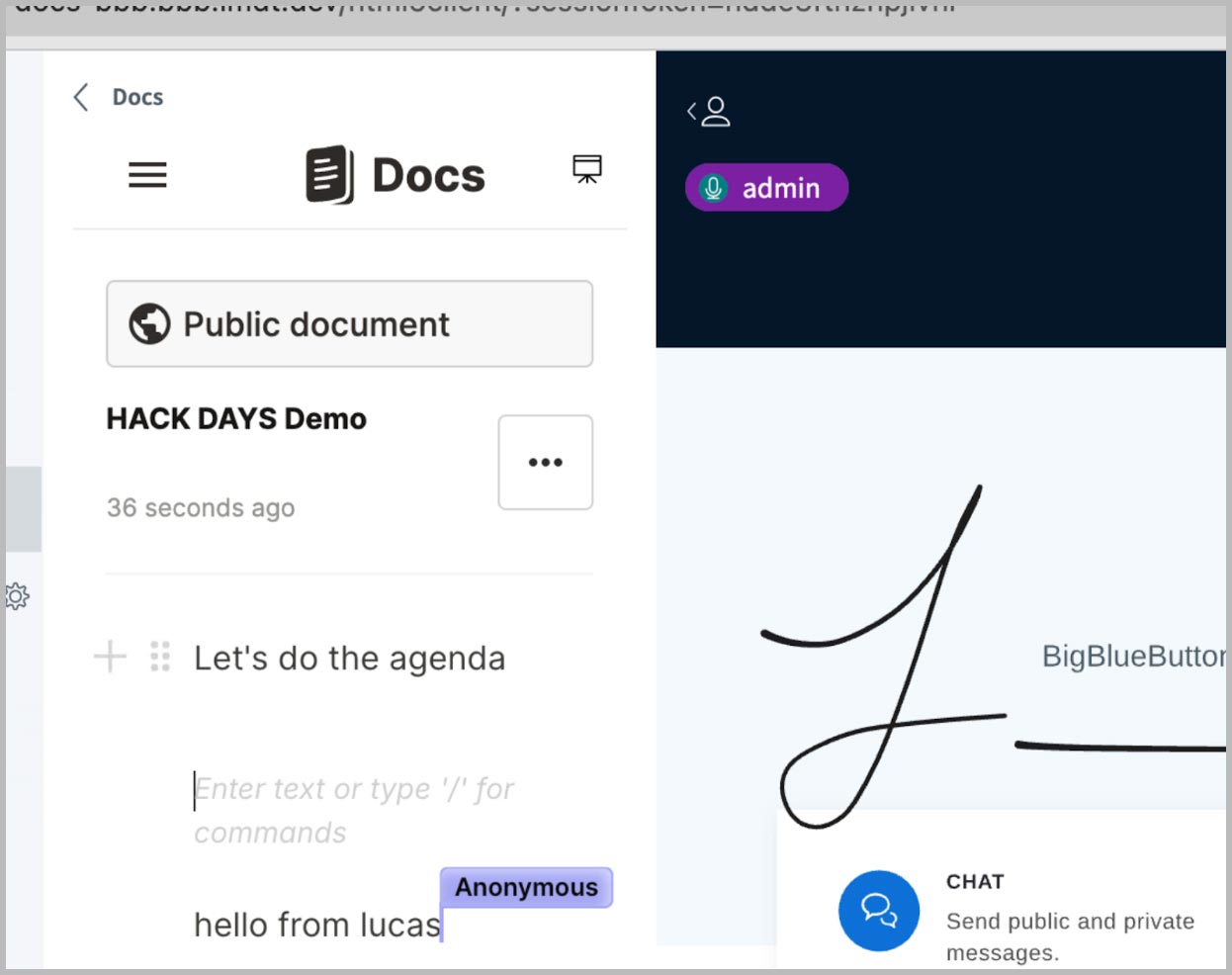 docs running in a panel